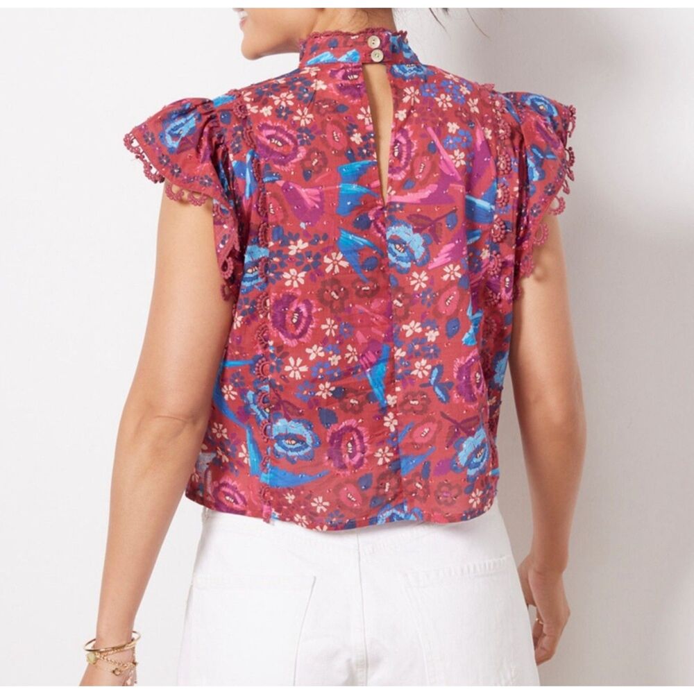 FARM Rio Pink and Blue Floral Flutter Sleeve Blouse - Picture 12 of 12